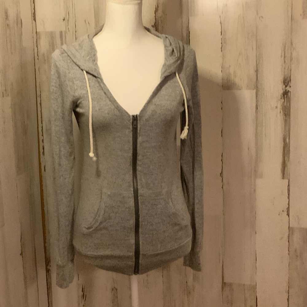 Gray Women's V-Neck Zip-Up Hoodie
